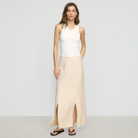 Ranni Front-Vent Linen-Blend Skirt